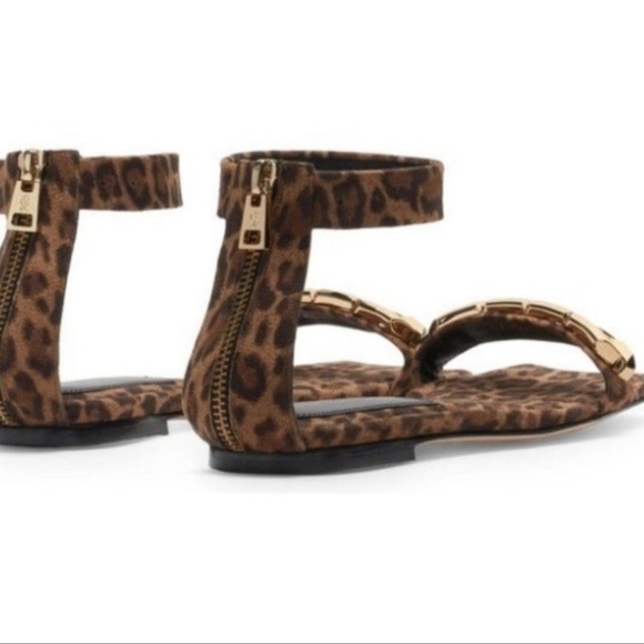 𝅺good AMERICAN Ankle Strap Chain Leopard Print slim square toe sandals 7.5 - Picture 3 of 5